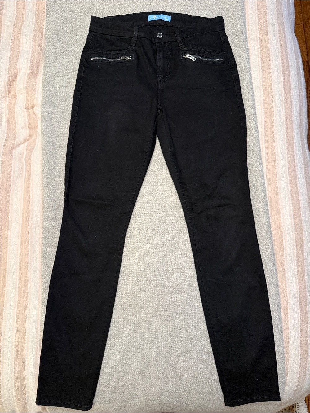 7 for All Mankind Black Skinny Jeans with Front Zip Pockets size 27